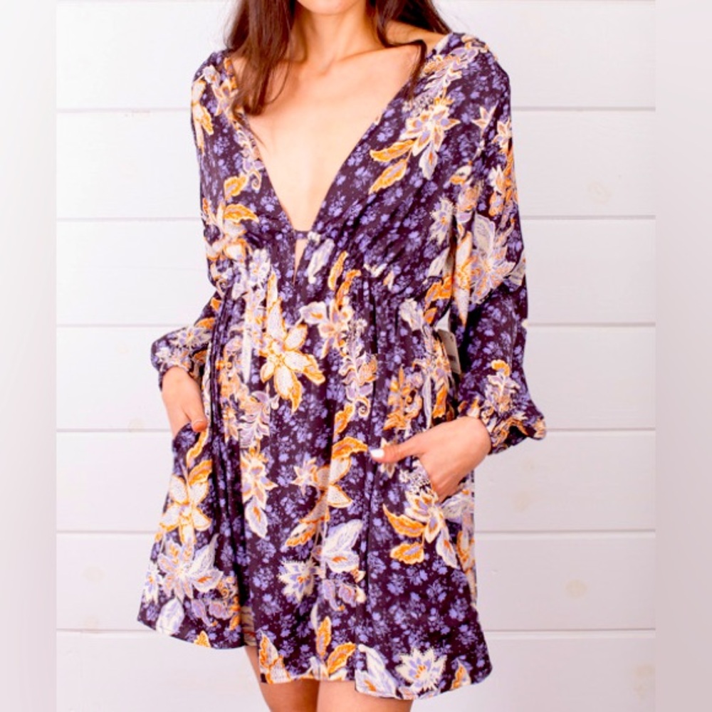 Free People Soli Mini Dress NWT $128 Size XS Night Combo Purple